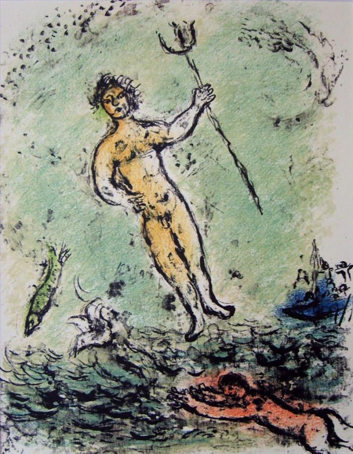 Marc Chagall Andere Malerei - Poseidon-Lithographie in Farben