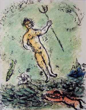 zeitgenössische kunst von Marc Chagall - Poseidon-Lithographie in Farben