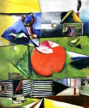 zeitgenössische kunst von Marc Chagall - Russisches Dorf unter dem Mond Surrealismus Expressionismus