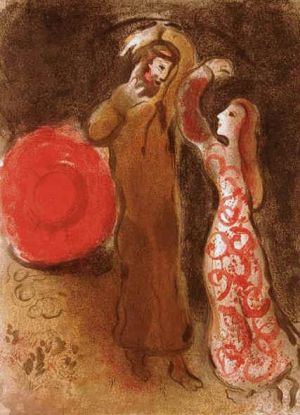 zeitgenössische kunst von Marc Chagall - Ruth und Boas treffen Lithographie