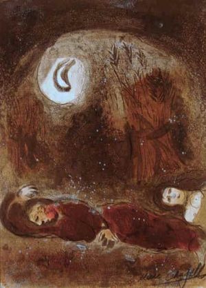 zeitgenössische kunst von Marc Chagall - Ruth zu Füßen von Boas, Lithographie