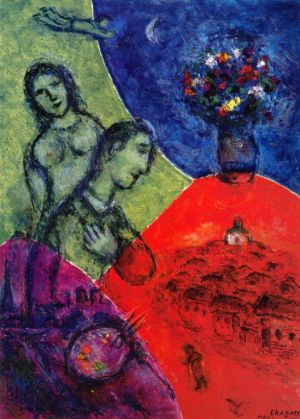 zeitgenössische kunst von Marc Chagall - Selbstporträt mit Blumenstrauß