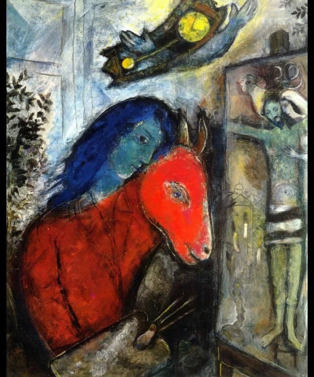 Marc Chagall Andere Malerei - Selbstporträt mit Uhr vor der Kreuzigung