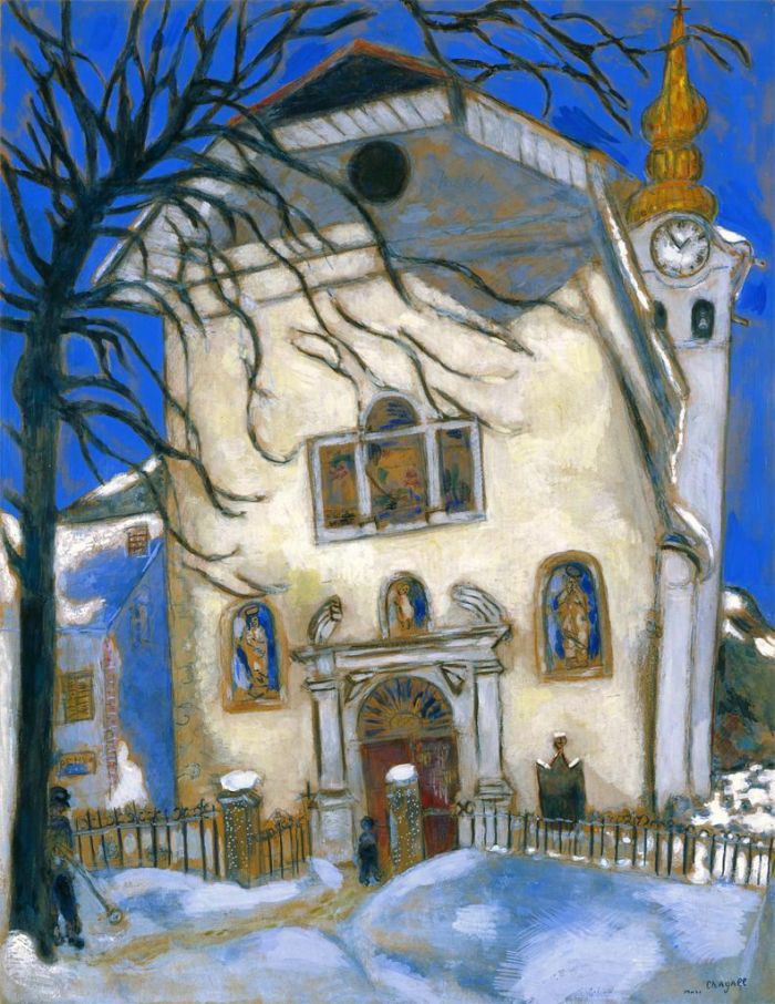 Marc Chagall Andere Malerei - Schneebedeckte Kirche