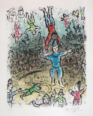 zeitgenössische kunst von Marc Chagall - Die Akrobaten-Farblithographie