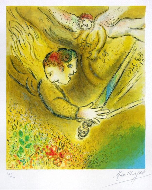 Marc Chagall Andere Malerei - Lithographie „Der Engel des Gerichts“.
