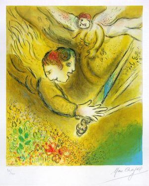 zeitgenössische kunst von Marc Chagall - Lithographie „Der Engel des Gerichts“.