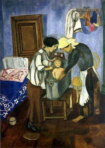 Marc Chagall Andere Malerei - Die Babybad-Tempera auf Papier, fixiert auf Karton