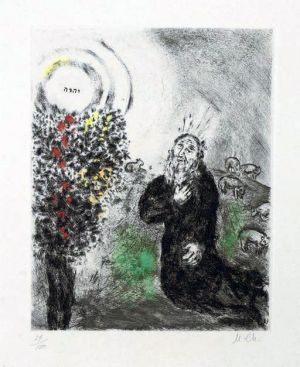 zeitgenössische kunst von Marc Chagall - Der brennende Dornbusch, Radierung in Aquarellfarben