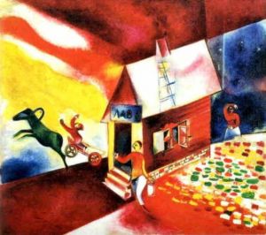 zeitgenössische kunst von Marc Chagall - Das brennende Haus