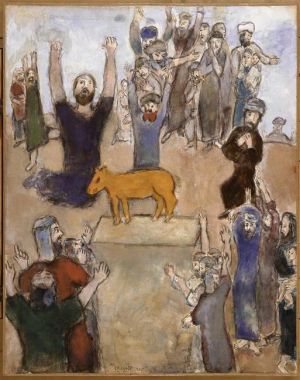 zeitgenössische kunst von Marc Chagall - Die Hebräer verehren das goldene Kalb