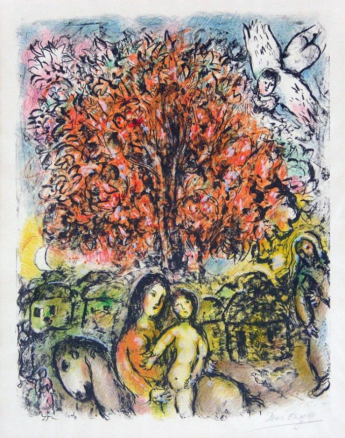 Marc Chagall Andere Malerei - Die Farblithographie der Heiligen Familie