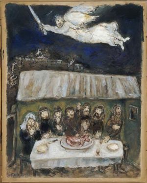 zeitgenössische kunst von Marc Chagall - Die Israeliten essen das Passahlamm