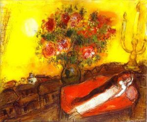 zeitgenössische kunst von Marc Chagall - Der Himmel entbrennt