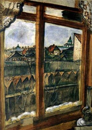 zeitgenössische kunst von Marc Chagall - Blick aus dem Fenster Vitebsk Gouache auf Karton