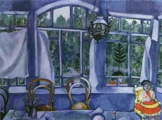 Marc Chagall Andere Malerei - Fenster im Sommerhaus Zaolshye bei Witebsk, Gouache und Öl auf Leinwand