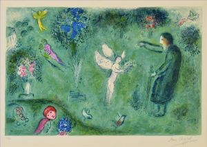 zeitgenössische kunst von Marc Chagall - Engel auf Wiese