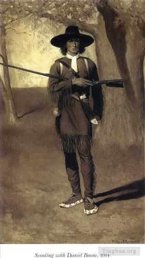 zeitgenössische kunst von Norman Rockwell - Scouting mit Daniel Boone 1914