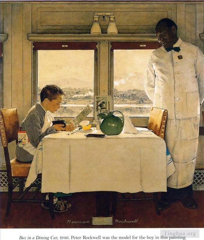 Norman Rockwell Andere Malerei - Junge im Speisewagen 1947
