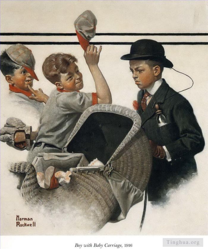 Norman Rockwell Andere Malerei - Junge mit Kinderwagen 1916