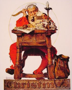 zeitgenössische kunst von Norman Rockwell - Weihnachtsmann liest Post 1935