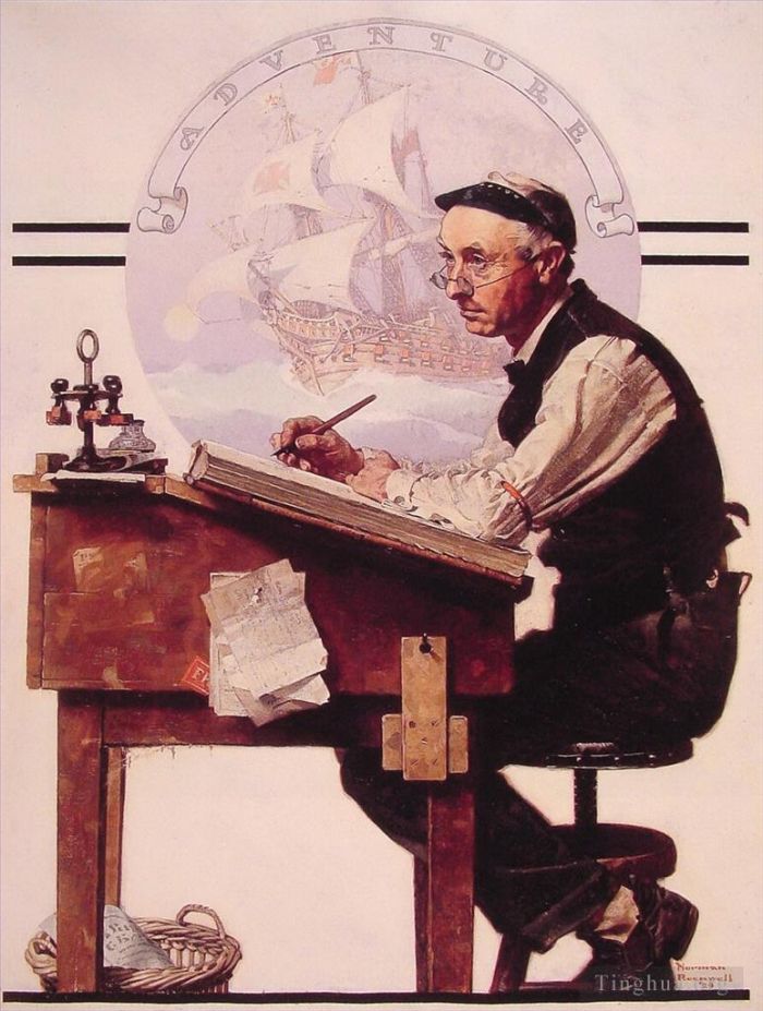 Norman Rockwell Andere Malerei - Tagträumendes Bookeeper-Abenteuer 1924