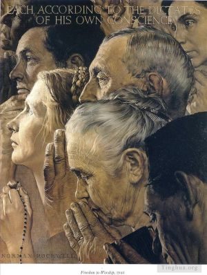 zeitgenössische kunst von Norman Rockwell - Religionsfreiheit 1943