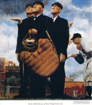 zeitgenössische kunst von Norman Rockwell - Das Spiel wurde aufgrund des Regens im Jahr 1949 abgebrochen