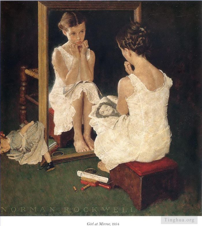 Norman Rockwell Andere Malerei - Mädchen im Spiegel 1954