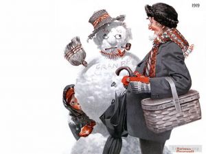 zeitgenössische kunst von Norman Rockwell - Opa und der Schneemann