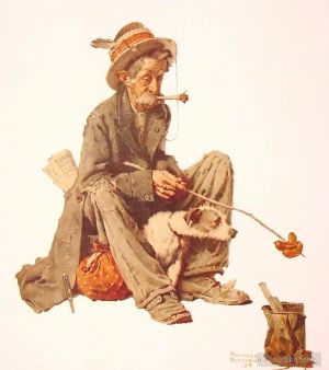 zeitgenössische kunst von Norman Rockwell - Landstreicher und Hund 1924