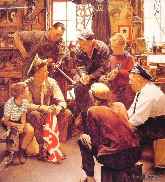 Norman Rockwell Andere Malerei - Heimkehrende Marine 1945