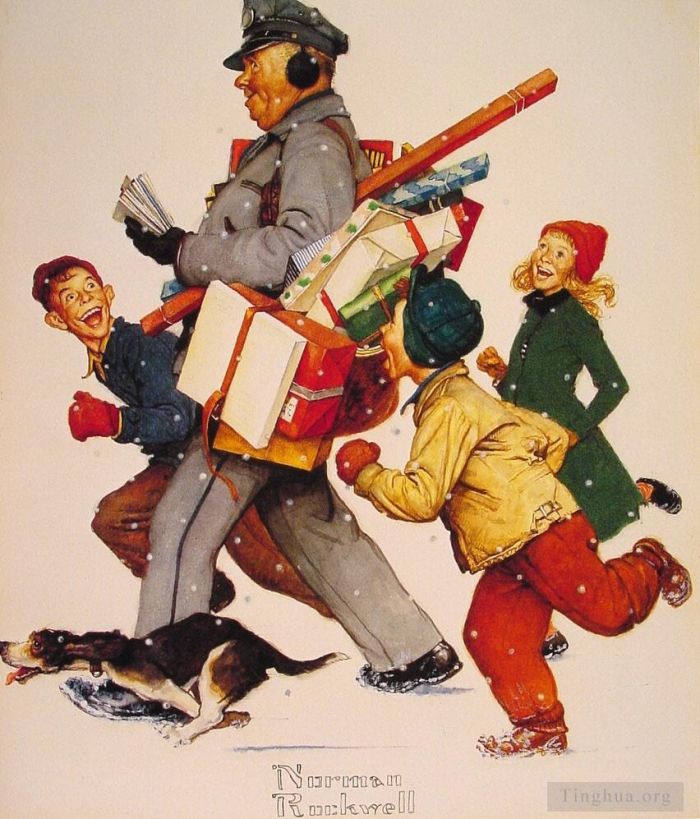 Norman Rockwell Andere Malerei - Fröhlicher Postbote
