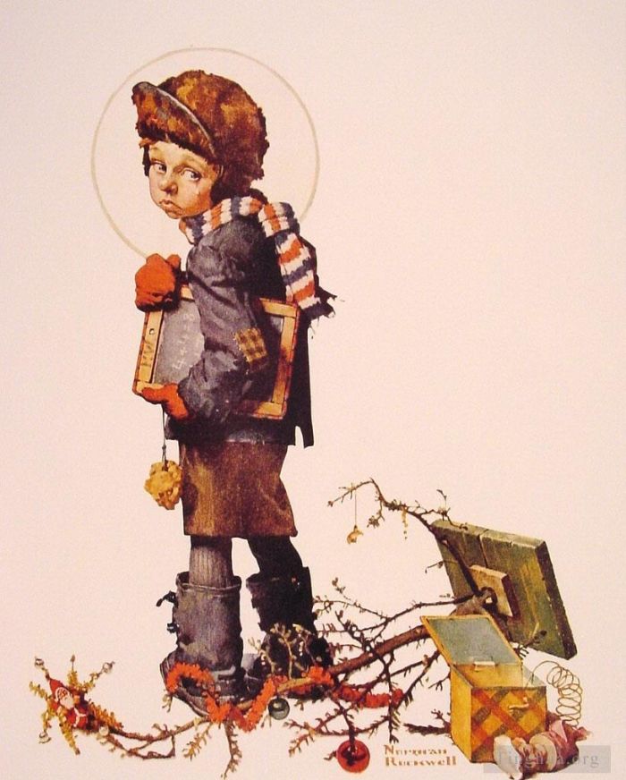 Norman Rockwell Andere Malerei - Kleiner Junge hält Kreidetafel 1927