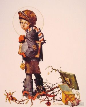 zeitgenössische kunst von Norman Rockwell - Kleiner Junge hält Kreidetafel 1927