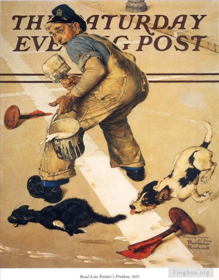 Norman Rockwell Andere Malerei - Problem des Straßenmalers 1937