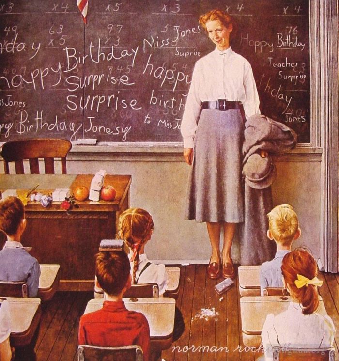 Norman Rockwell Andere Malerei - Geburtstag des Lehrers 1956