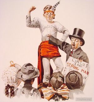 zeitgenössische kunst von Norman Rockwell - Der Zirkusschreier 1916