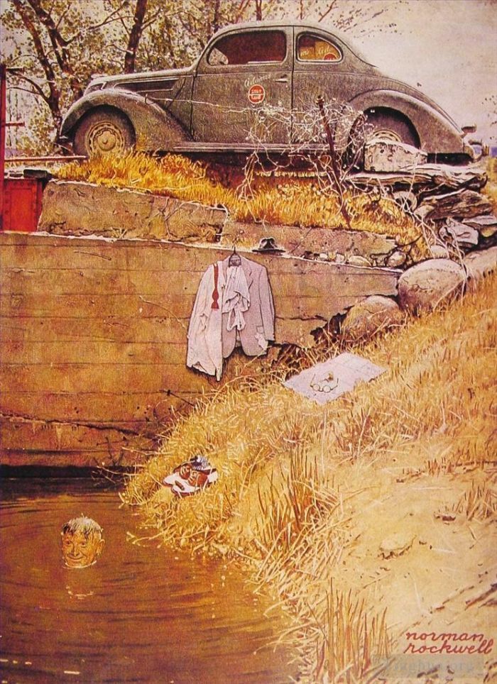 Norman Rockwell Andere Malerei - Das Schwimmloch 1945