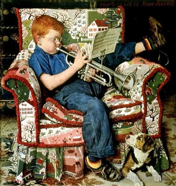 Norman Rockwell Andere Malerei - Trompetenübungen