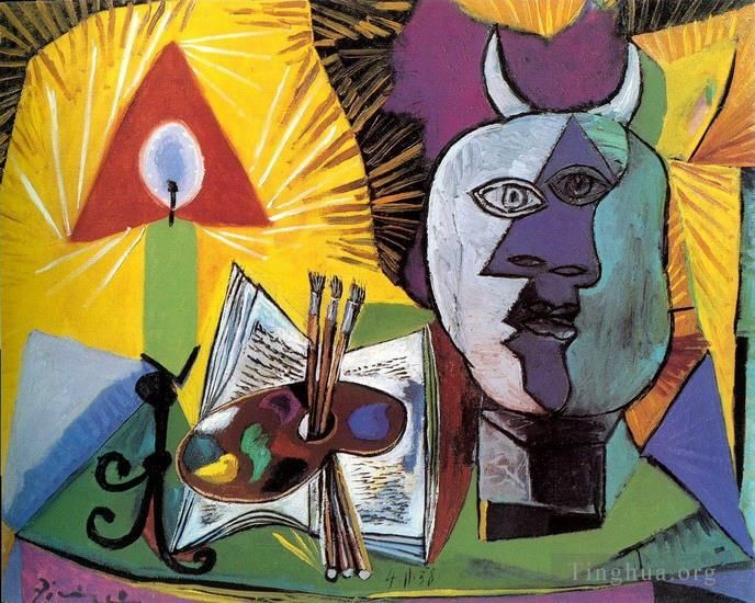 Pablo Picasso Ölgemälde - Bougie-Palette Tete de Minotaure 1938