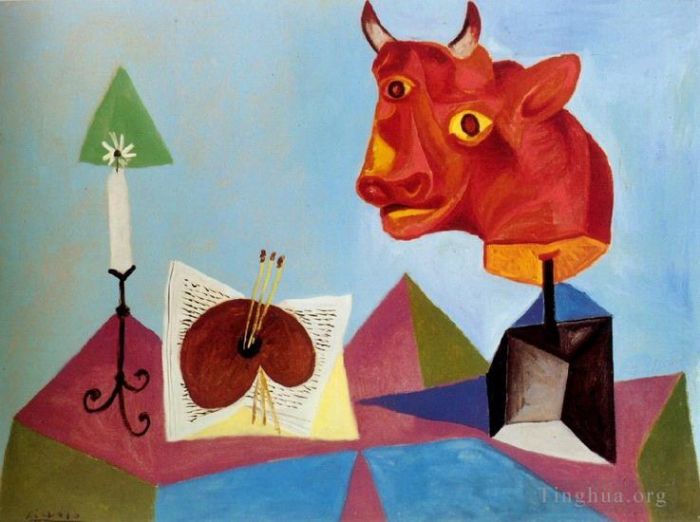 Pablo Picasso Ölgemälde - Bougie-Palette Tete de Taureau Rouge 1938