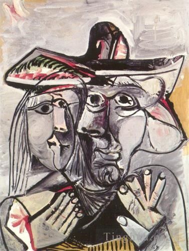 Pablo Picasso Ölgemälde - Buste d homme au chapeau et tete de femme 1971