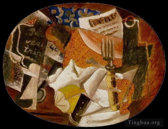 Pablo Picasso Ölgemälde - Couteau Fourchette Menü Bouteille Jambon 1914