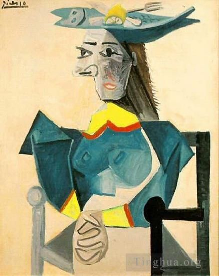 Pablo Picasso Ölgemälde - Femme assise au chapeau poisson 1942