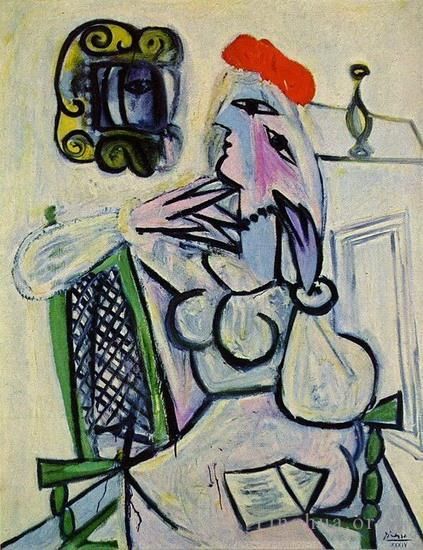 Pablo Picasso Ölgemälde - Femme assise au chapeau rouge 1934