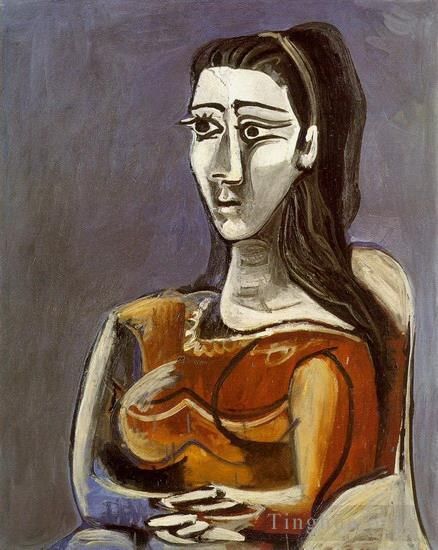 Pablo Picasso Ölgemälde - Jacqueline 1962, eine Frau, die auf einem Sofa sitzt