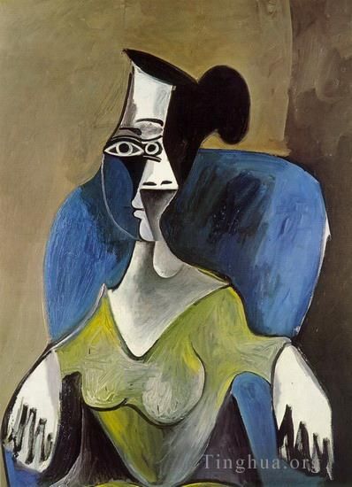 Pablo Picasso Ölgemälde - Frau unterstützt auf einem blauen Stuhl 1962 2
