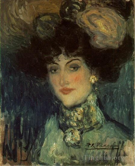 Pablo Picasso Ölgemälde - Femme au chapeau a plumes 1901