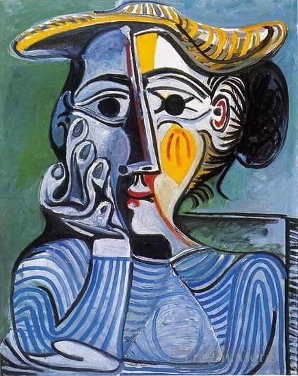 Pablo Picasso Ölgemälde - Femme au chapeau jaune Jacqueline 1961